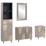 Set dulap baie 4 buc. Gri Lemn de mango solid