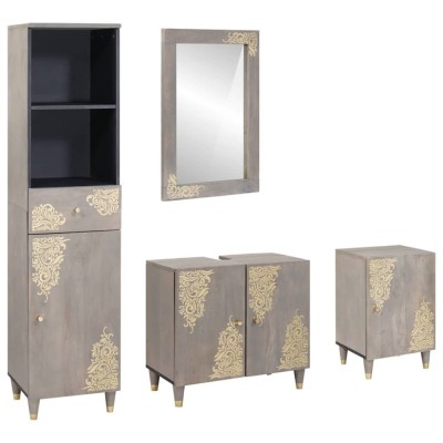 Set dulap baie 4 buc. Gri Lemn de mango solid foto