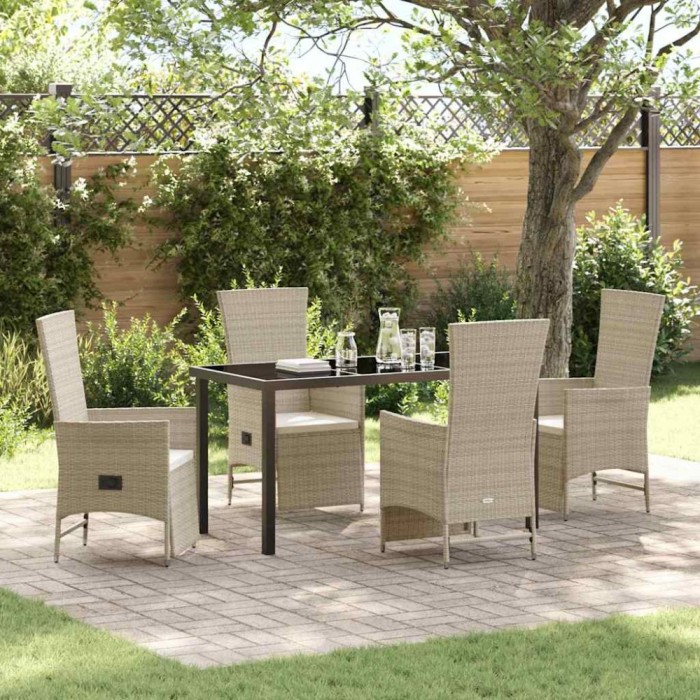 vidaXL Set de scaune de grădină reclinabile 5 pcs Bej 140 x 70 x 73 cm