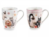 Set 2 cani portelan in cutii cadou metal Pisicuta &Oslash; 8 cm x 10,5 H, 300 ml