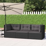vidaXL Set mobilier de grădină cu perne, 3 piese, negru, poliratan 319596