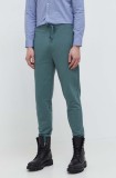 HUGO pantaloni de trening din bumbac culoarea verde, neted, 50489617