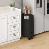 Dulap &icirc;ngust cu roti Broreynna pentru baie si bucatarie, 66x15x33 cm, negru