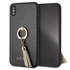 Husa Guess GUHCI65RSSABK iPhone XS Max Black Saffiano cu ring stand foto