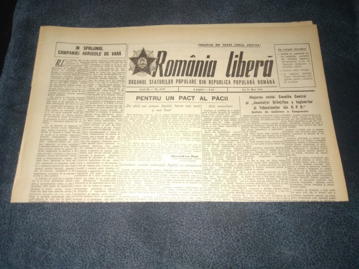 ZIARUL ROMANIA LIBERA 31 MAI 1951 RAZBOI COREEA