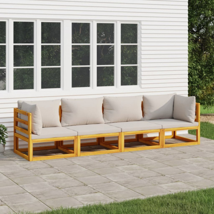 Gossi set mobilier gradina, perne gri deschis, 4 piese, lemn masiv