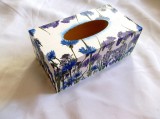 Cutie Servetele Lemn Flori Albastre Mov, Lucrata Manual, 24x13x9.5 cm