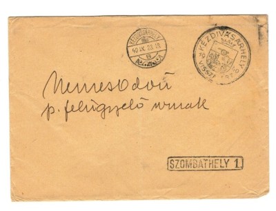 1940 - Plic circulat Targu Secuiesc(Covasna) - Szombathely, stam foto