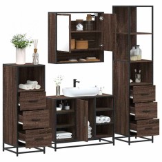 vidaXL Set de mobilier de baie din 4 piese din lemn de stejar maro 3301304