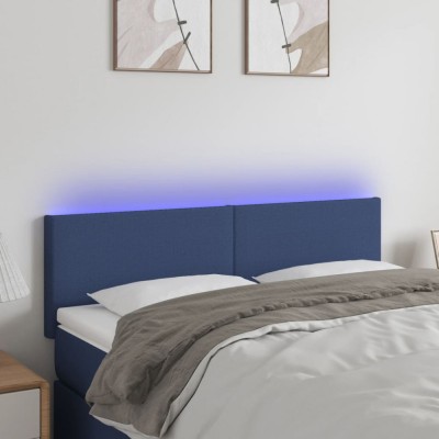 vidaXL Tăblie de pat cu LED, albastru, 144x5x78/88 cm, textil 3121336 foto