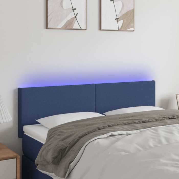 vidaXL Tăblie de pat cu LED, albastru, 144x5x78/88 cm, textil 3121336