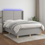 Cumpara ieftin Pat cu arcuri, saltea și LED, gri deschis, 140x200 cm, textil