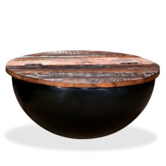 vidaXL Măsuță de cafea, negru, lemn masiv reciclat, formă bol