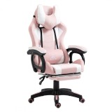 Scaun de gaming roz, cu suport picioare si perna de masaj, max 150 kg, 61x116-123 cm, JollyMag, KO23R