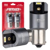 Becuri auto LED AMiO Full Canbus PRO BA15S P21W, 2x1860 SMD, lumina alba, 12V 24V, fara efect de palpaire, pentru pozitii, semnalizari laterale si