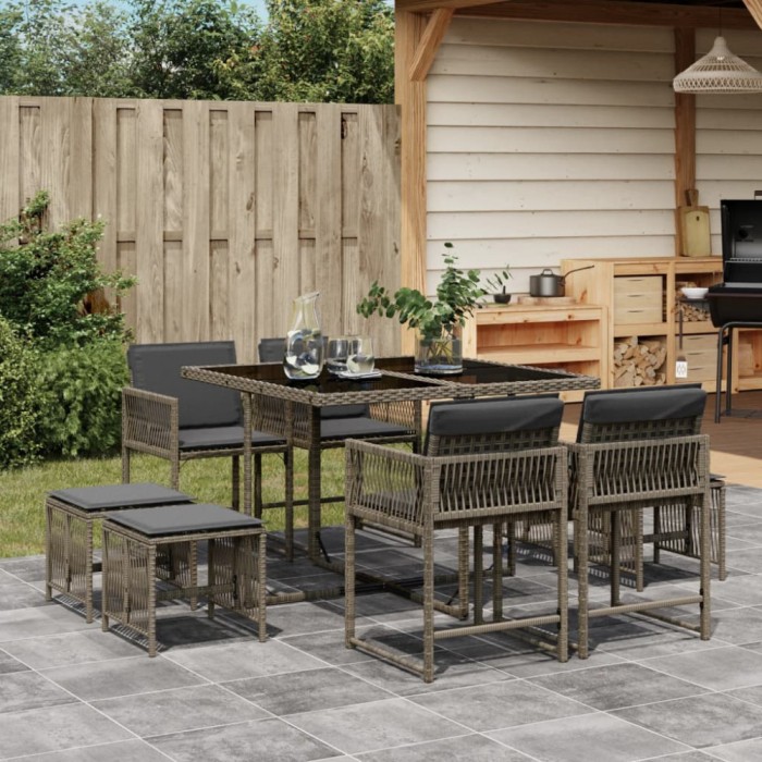 vidaXL Set mobilier grădină cu perne, 9 piese, gri, poliratan 3211496