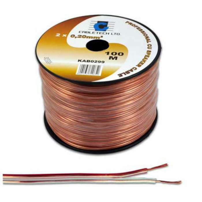 Cablu difuzor Cabletech, cupru, rola 100 m, transparent