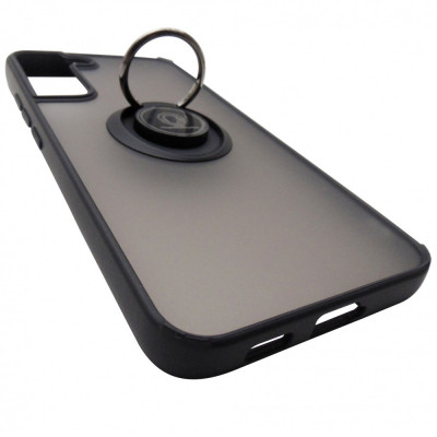Husa spate cu inel si stand, plastic fumuriu transparent + TPU negru pentru Samsung Galaxy S22 Plus 5G foto