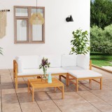 Cumpara ieftin Set mobilier grădină cu perne crem, 5 piese, lemn masiv de tec