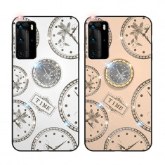 Husa pietricele + inel rotativ ' Clock ' Huawei P40 ; P40lite ; P40 Pro