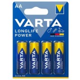 Baterii Alcaline Varta Longlife Power LR6 AA, 1.5V, Set 4 Bucati, Pentru Jucarii, Telecomenzi, Lanterne