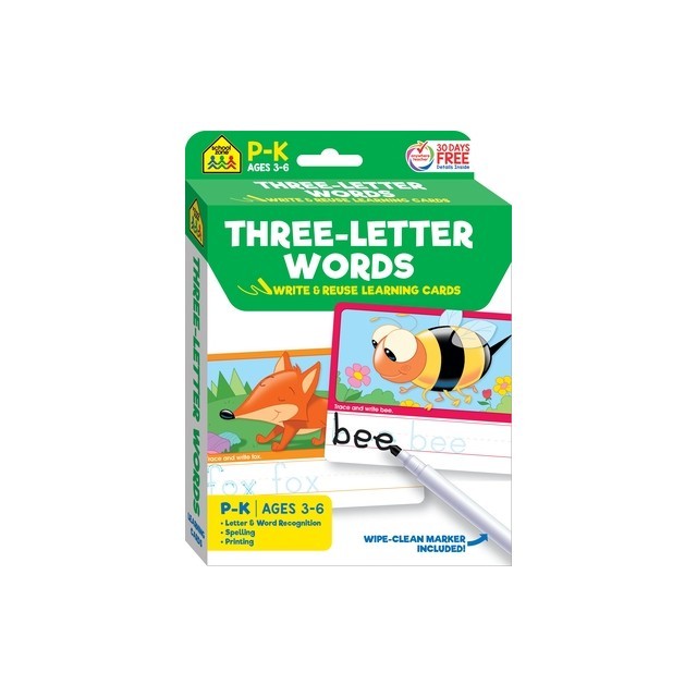 School Zone Three-Letter Words Write &amp; Reuse Learning Cards