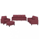 Cumpara ieftin Set canapea cu perne, 4 piese, rosu vin, material textil