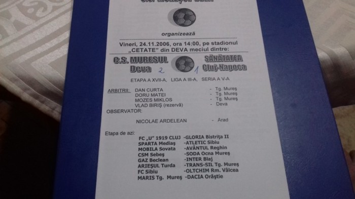 program Muresul Deva - Sanatatea Cluj