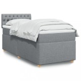 VidaXL Pat box spring cu saltea, gri deschis, 100x200 cm, textil