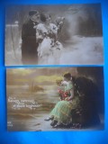 HOPCT 1648 CUPLU-ROMANTICA-FRANTA--LOT 2 CARTI POSTALE VECHI-CIRCULATE, Circulata, Printata