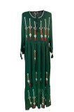 Rochie dama casual RL24, cu motive traditionale, verde brad , marimea 3XL, Bumbac