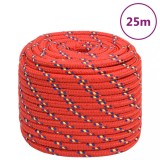 VidaXL Fr&acirc;nghie de barcă, roșu, 18 mm, 25 m, polipropilenă
