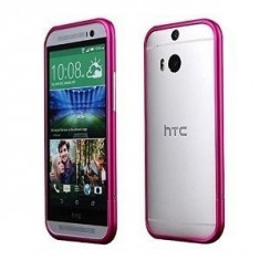 Bumper Aluminiu Slim HTC One M8 Roz Pink Husa Protectie Laterala foto