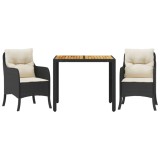 Set mobilier de gradina cu perne, 3 piese, negru, poliratan