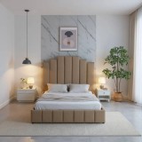 Cumpara ieftin Pat Cadiz 180x200 cm Tapitat Catifea Bej Somiera Inclusa (cod ML 2003)