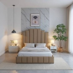 Pat Cadiz 180x200 cm Tapitat Catifea Bej Somiera Inclusa (cod ML 2003)