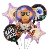 Baloane model maimutica spatiala, flippy, set din 5 baloane, 1 maimutica astronaut, 2 stele, 2 rotunde, din folie de aluminiu, adeziv si pai incluse,
