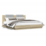 Gossi cadru de pat cu tablie si lumini led, stejar sonoma, 180x200 cm