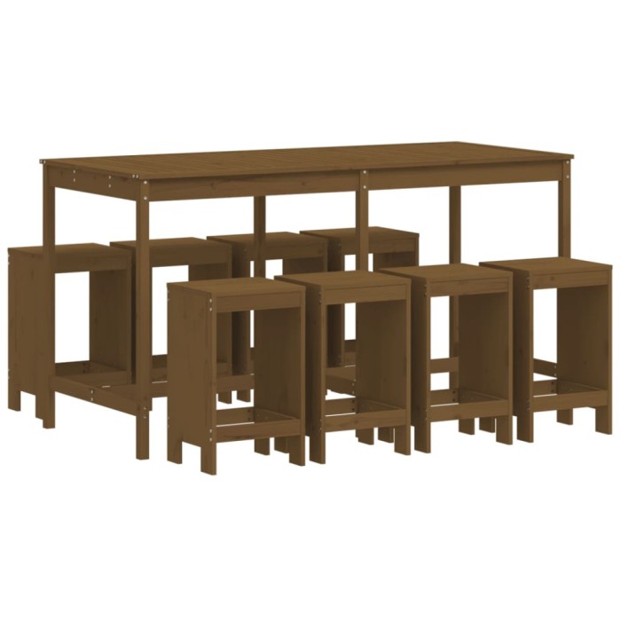 Set mobilier bar de gradina, 9 piese, maro miere lemn masiv pin