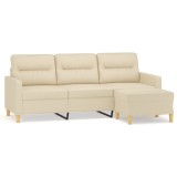 Cumpara ieftin Canapea cu 3 locuri cu taburet, crem, 180 cm, material textil
