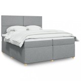 VidaXL Pat box spring cu saltea, gri deschis, 200x200 cm, textil