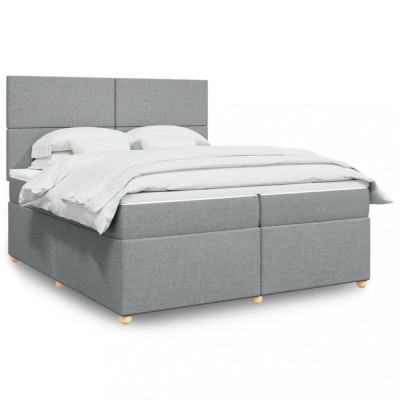 vidaXL Pat box spring cu saltea, gri deschis, 200x200 cm, textil 3291380 foto
