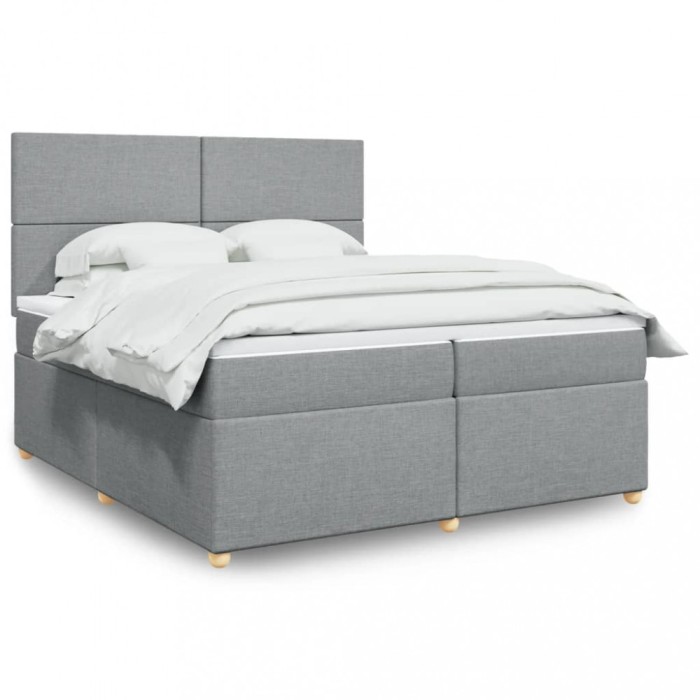 vidaXL Pat box spring cu saltea, gri deschis, 200x200 cm, textil 3291380