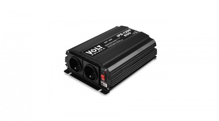 Volt Polska IPS 1200 Duo Car Inverter Convertizor de tensiune de la 12 sau 24V la 230V (amplificator de tensiune) 600/1200W