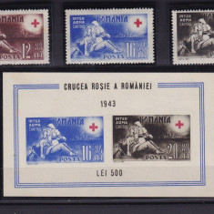 ROMANIA 1943 LP 151 LP 152 CRUCEA ROSIE A ROMANIEI SERIE SI COLITA CU EROARE MNH