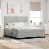 vidaXL Pat box spring cu saltea, gri deschis, super king, catifea
