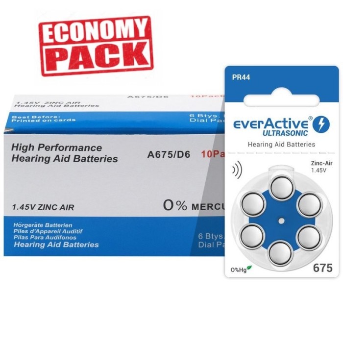 Baterii EverActive 675 pentru aparate auditive Economy Pack 60 baterii Baterii EverActive 675 pentru aparate auditive Economy Pack 60 baterii