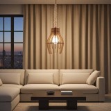 Lustra Lemn si Sfoara Rustica Vintage, Diametru 25cm, Design Unic, Montaj Ușor, pentru Living, Dormitor, Bucatarie