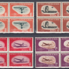 ROMANIA 1953 LP 347 AVIATIA SPORTIVA BLOCURI DE 4 TIMBRE MNH