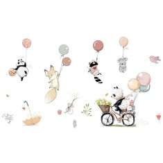 Sticker Decorativ pentru Perete sau Mobila, Animale Salbatice cu Baloane, CBD CORAL BEST DEALS Verde Bej 60 cm 90 cm 60 cm Verde Bej 1 Folie